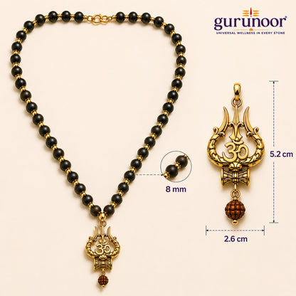 Karungali Mala Golden Capping With Shiv Trishul Damru Pendant - Gurunoor