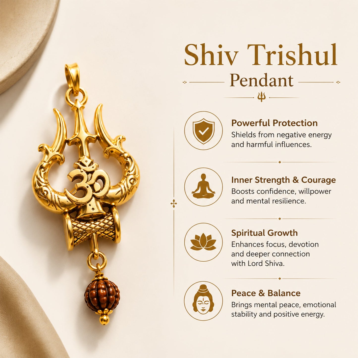 Karungali Mala Golden Capping With Shiv Trishul Damru Pendant - Gurunoor
