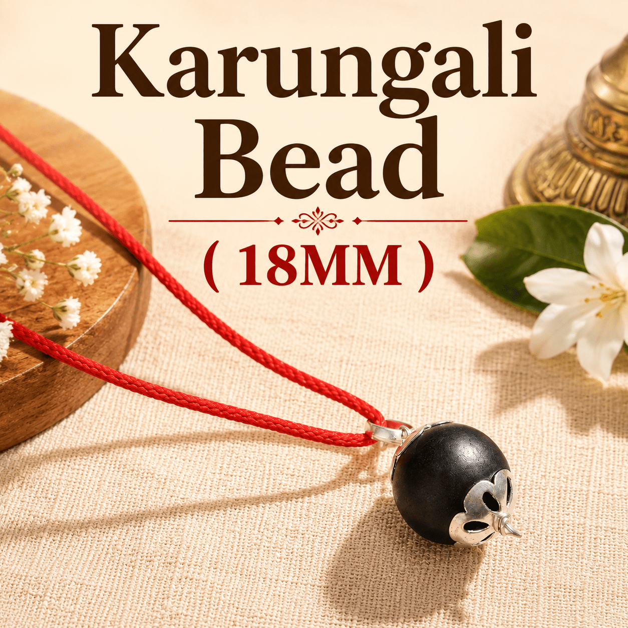 Original Karungali Bead (18MM) In Red Thread - Gurunoor