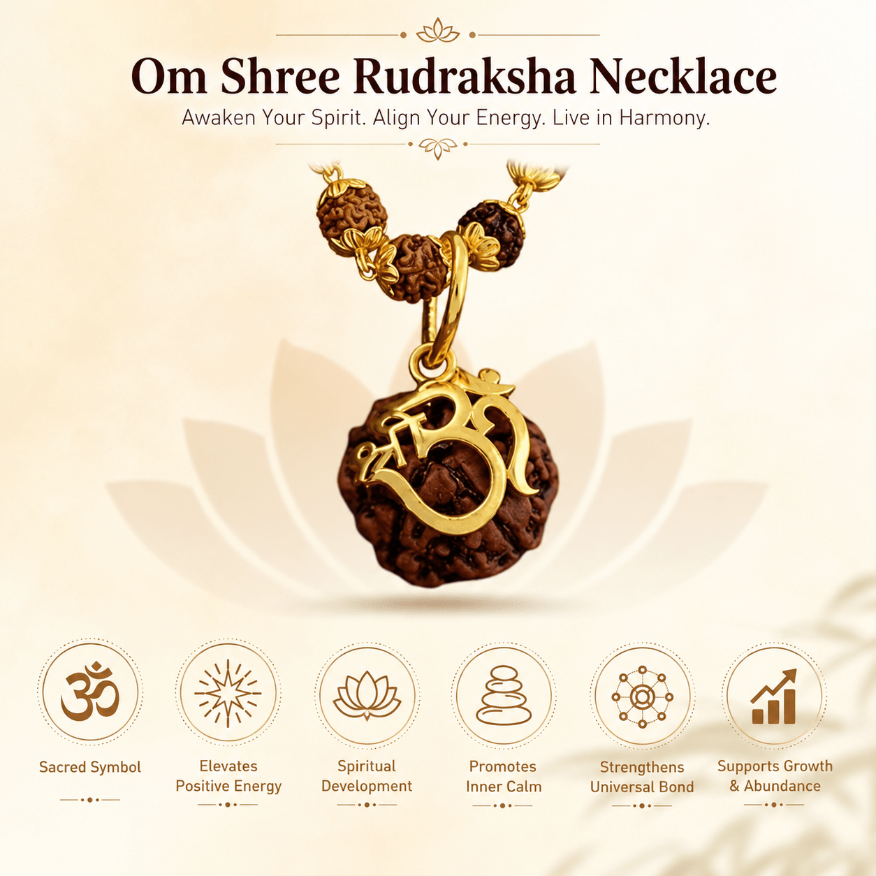 Rudraksha Mala With Shree Om Rudraksha Pendant ( Gold Plated ) - Gurunoor