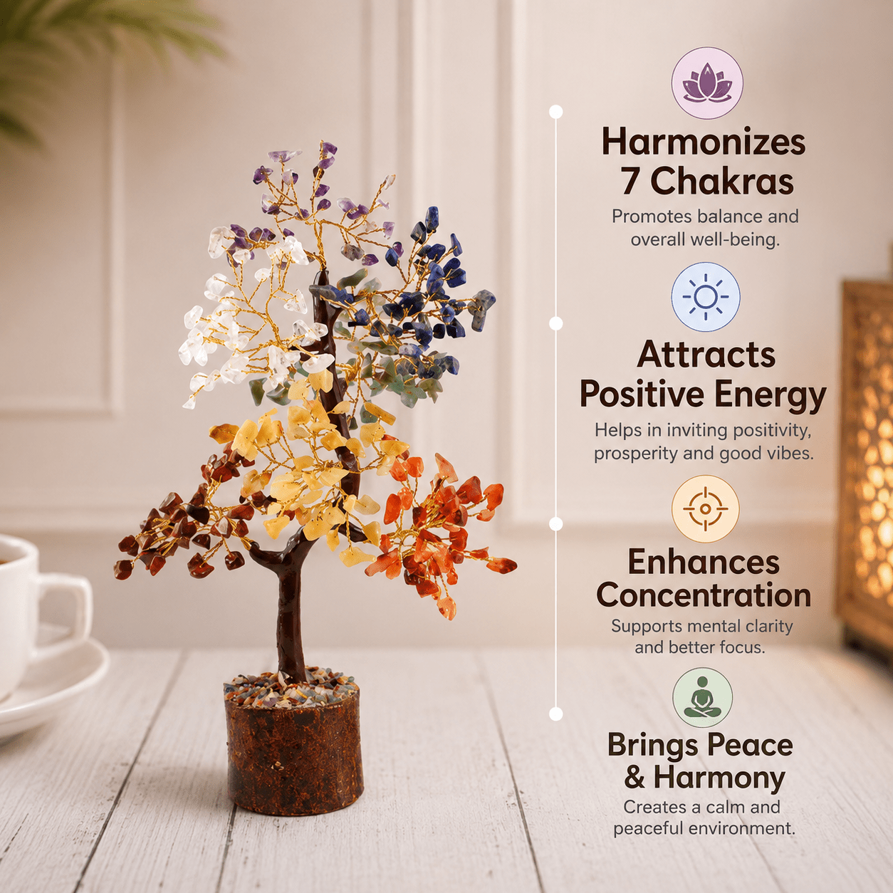 Seven Chakra Crystal Tree ( 300 Beads ) - Gurunoor