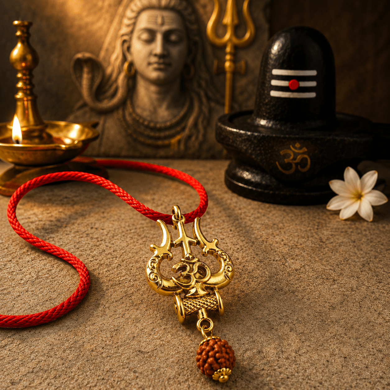 Shiv Trishul Pendant With 5 Mukhi Rudraksha - Gurunoor