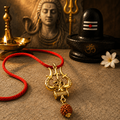 Shiv Trishul Pendant With 5 Mukhi Rudraksha - Gurunoor