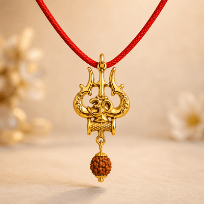 Shiv Trishul Pendant With 5 Mukhi Rudraksha - Gurunoor