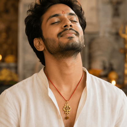 Shiv Trishul Pendant With 5 Mukhi Rudraksha - Gurunoor