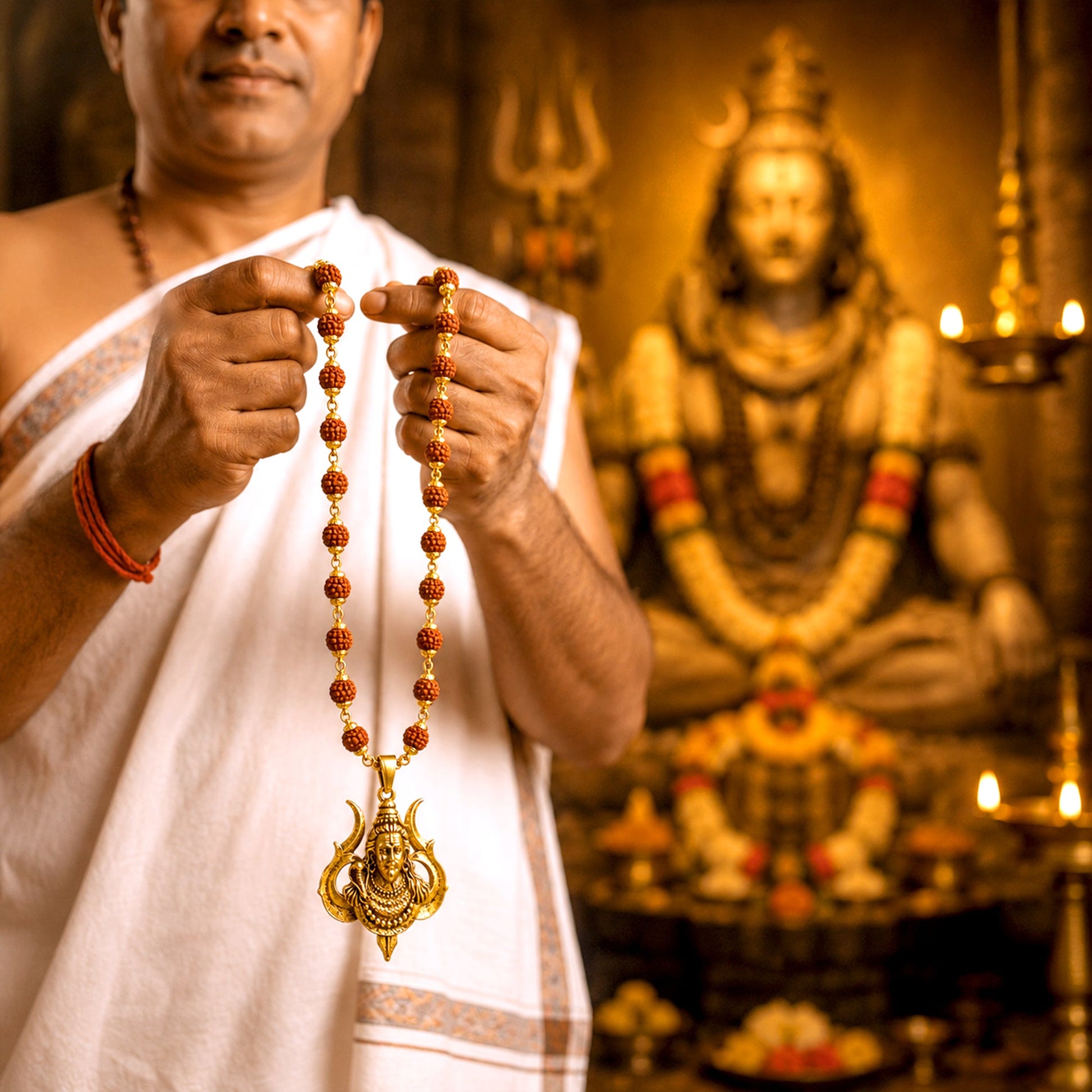 Shiv Trishul Pendant With Divya Rudraksha Mala - Gurunoor