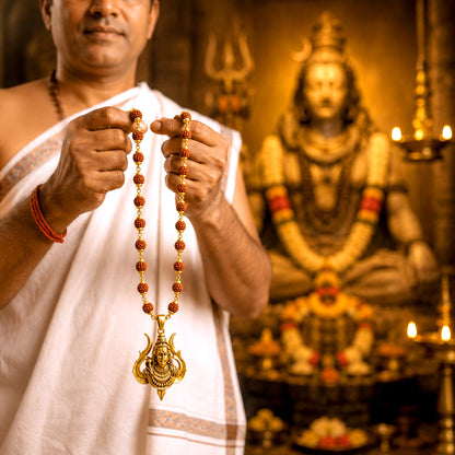 Shiv Trishul Pendant With Divya Rudraksha Mala - Gurunoor