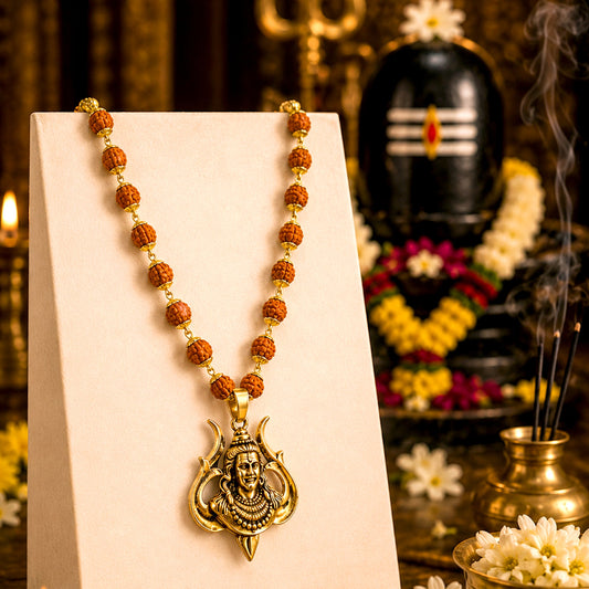 Shiv Trishul Pendant With Divya Rudraksha Mala - Gurunoor