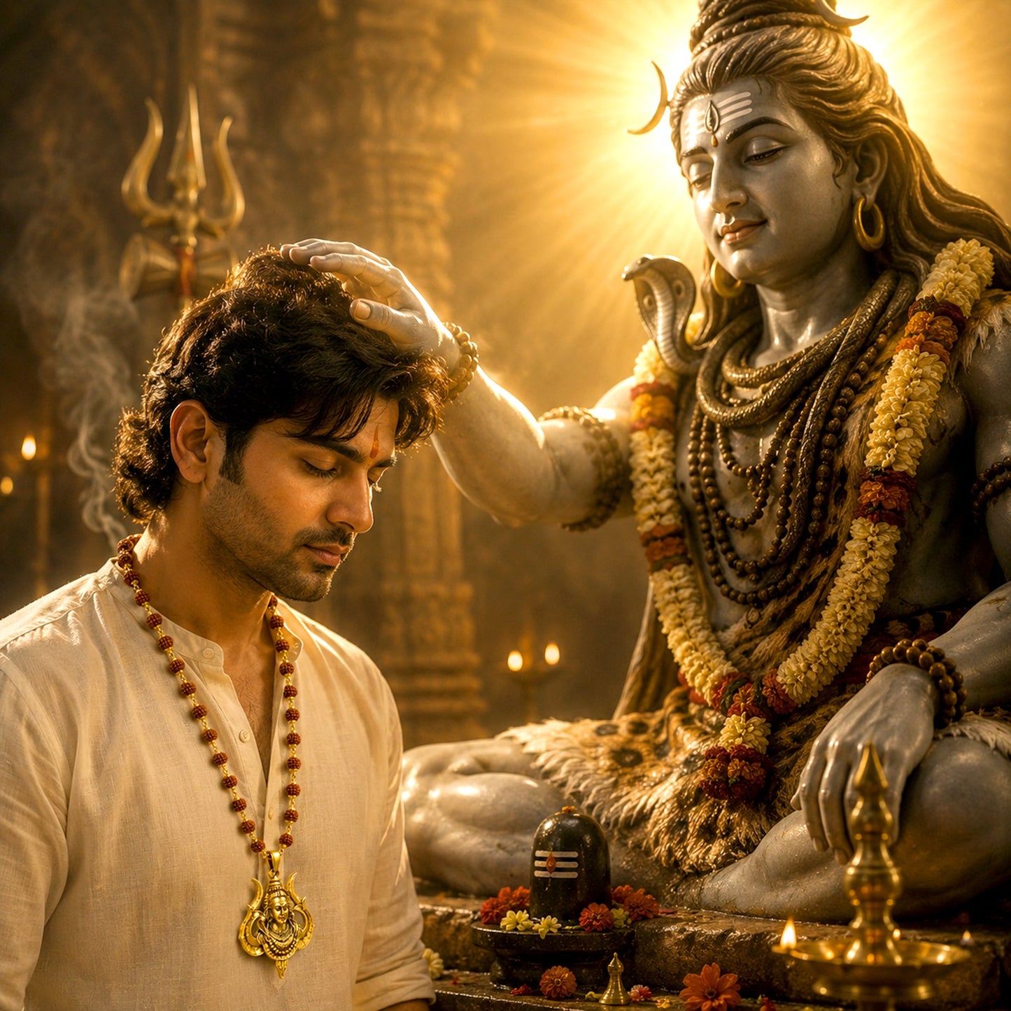 Shiv Trishul Pendant With Divya Rudraksha Mala - Gurunoor