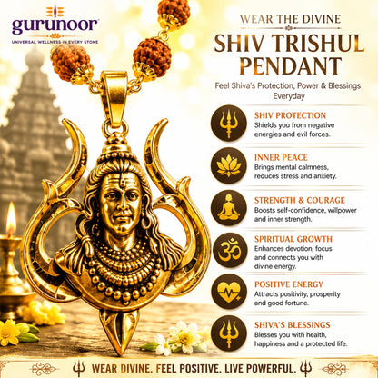 Shiv Trishul Pendant With Divya Rudraksha Mala - Gurunoor