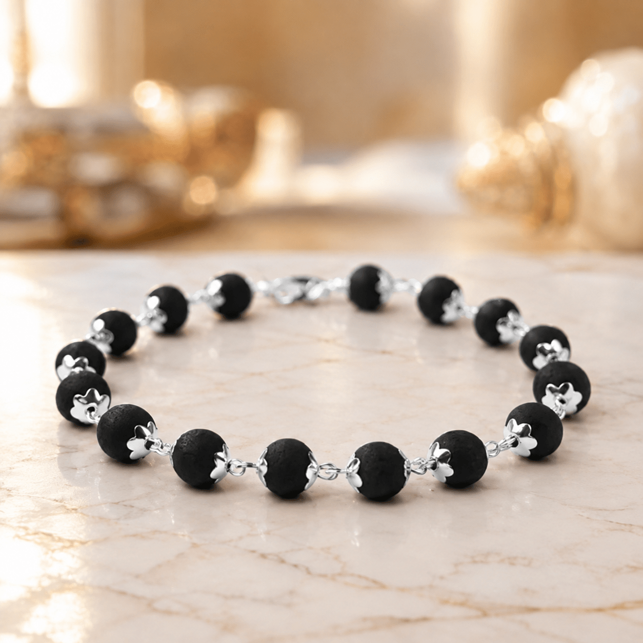 Silver Cap Karungali Bracelet For Men - Gurunoor