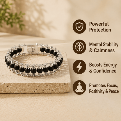 Silver Plated Karungali Chain Bracelet ( Natural Ebony Wood ) - Gurunoor