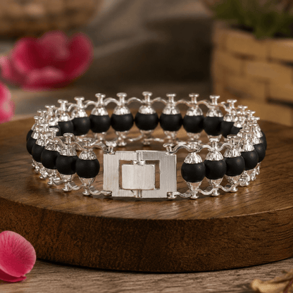 Silver Plated Karungali Chain Bracelet ( Natural Ebony Wood ) - Gurunoor
