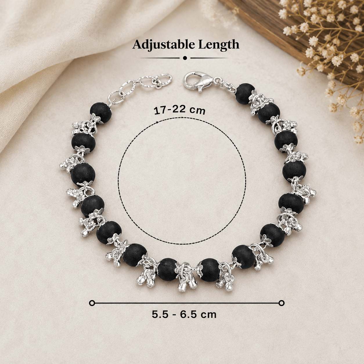 Silver Plated Karungali Ghungroo Bracelet - Gurunoor