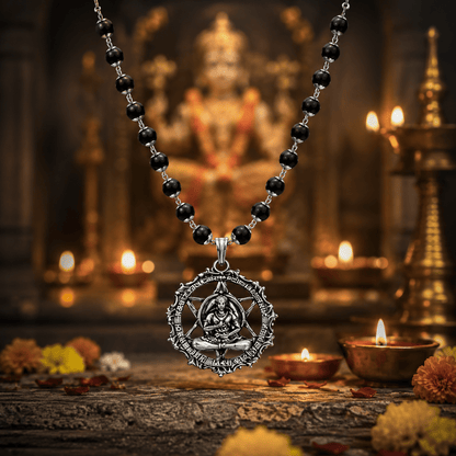 Silver Plated Karungali Mala With Hanuman Kavach Pendant - Gurunoor
