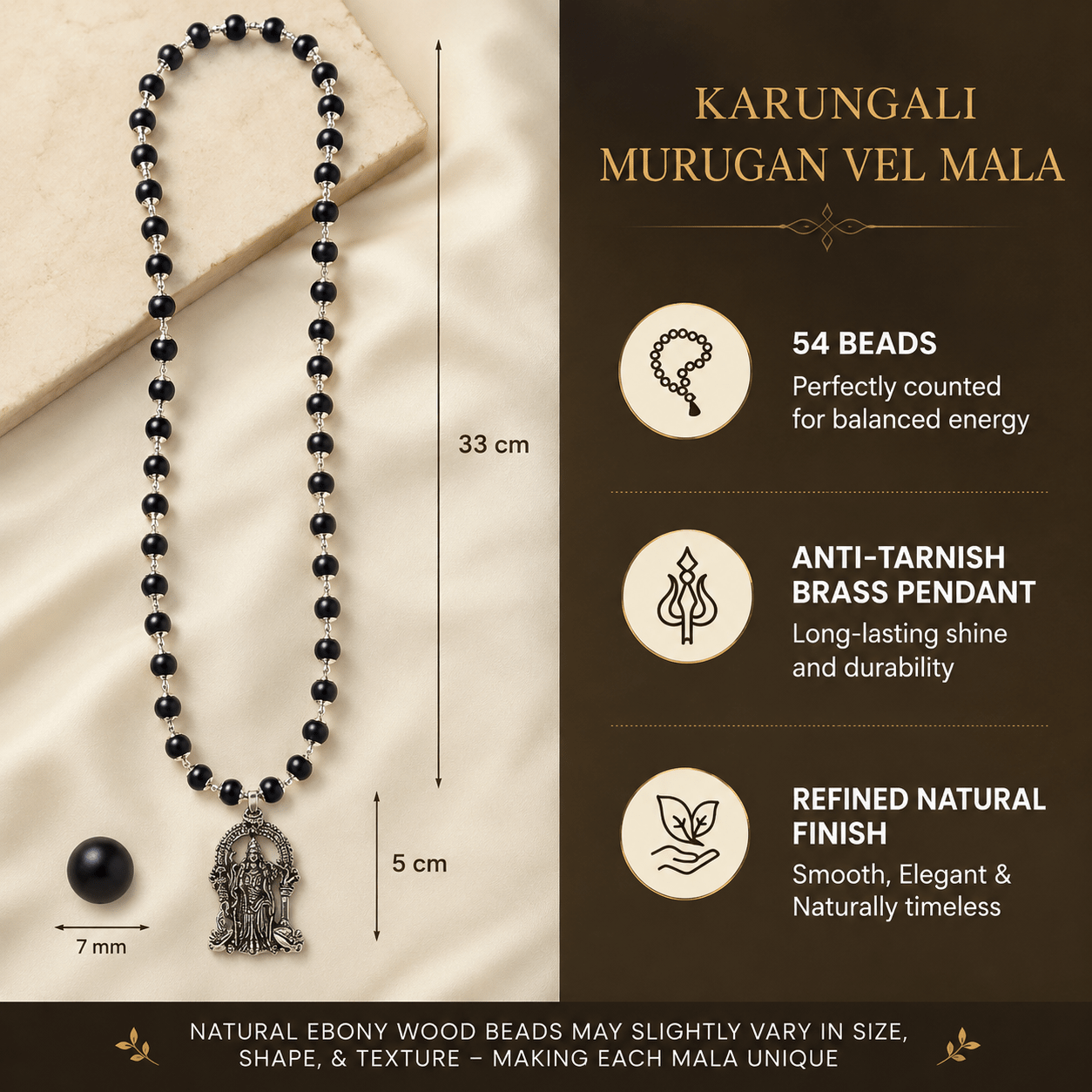 Silver Plated Karungali Mala with Murugan Pendant - Gurunoor