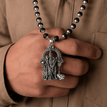 Silver Plated Karungali Mala with Murugan Pendant - Gurunoor