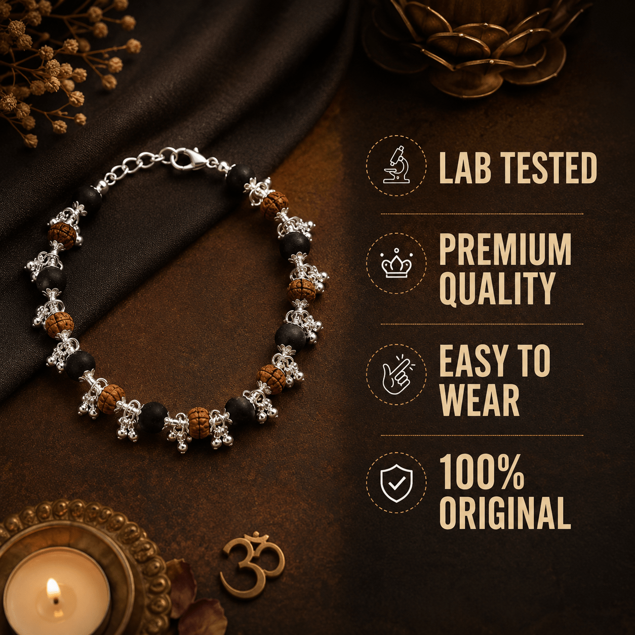Silver Plated Rudraksha Karungali Ghungroo Bracelet - Gurunoor