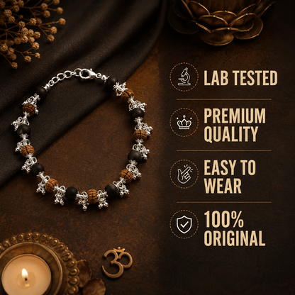 Silver Plated Rudraksha Karungali Ghungroo Bracelet - Gurunoor