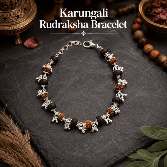 Silver Plated Rudraksha Karungali Ghungroo Bracelet - Gurunoor