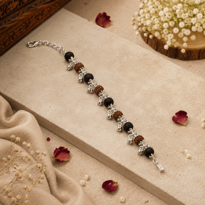 Silver Plated Rudraksha Karungali Ghungroo Bracelet - Gurunoor