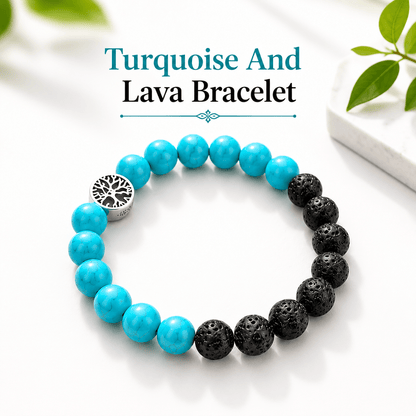 Turquoise And Lava Bracelet ( For Fame And Success ) - Gurunoor